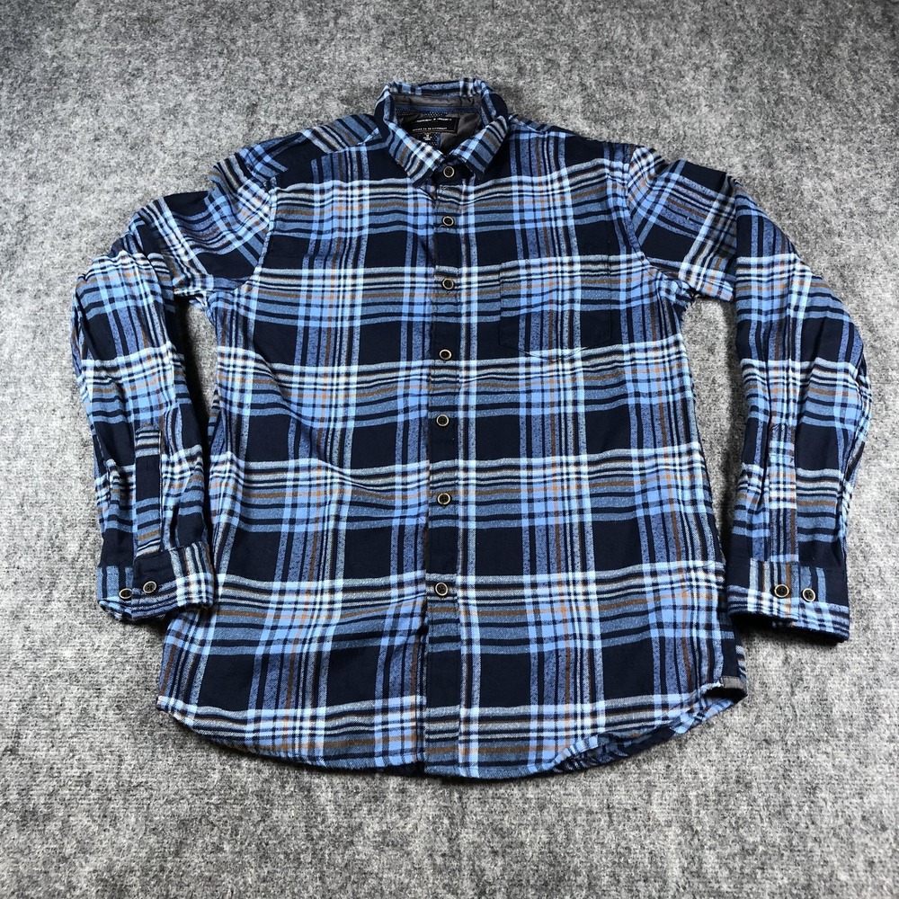 Nickel & Iron Shirt‎ Mens Medium Blue Plaid Button Up Cotton Blend Long Sleeve